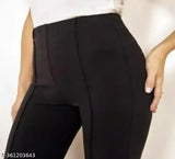 Fancy black cotton-lycra trousers for women and girls - solid net, available in sizes 24, 26, 28, 30, 32 (Waist: 24/26/28/30/32, Hip: 26/28/30/32/32) - India-made women's fashion apparel