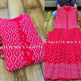 Red pink cotton blend anarkali kurta set with jacket, extra large size, perfect for daily wear or special occasions