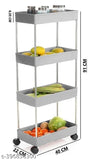 Grey plastic vegetable kitchen trolley with 4 shelves, ideal for organizing produce in the kitchen