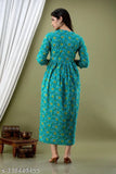 Aqua Blue Floral A-Line Maternity Gown, pure cotton with three-quarter sleeves