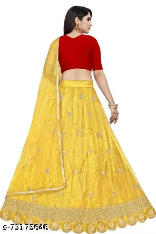 Satin-net lehenga, net dupatta for women's party & festive wear, semi-stitched self-design, ideal for weddings