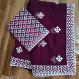 Purple Georgette embroidered saree with separate blouse, Indian Bollywood party wear for women