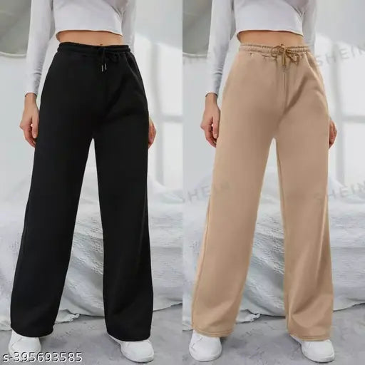 Straight-fit cotton blend women's trouser combo (set of 2), solid net, comfortable for everyday wear, available in sizes 28, 30, 32, 34 (waist 28in, 30in, 32in, 34in; length 36in), Indian origin