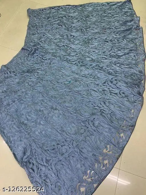 Blue net embroidered lehenga choli dupatta set for women's festive wear, India