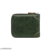 Green leather bifold men's wallet with RFID blocking, 2 pockets & 5 card slots for boys, gents, and male users