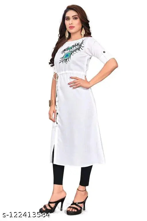 Trendy slub cotton half-sleeve Anarkali Kurti in printed combo, ideal for women's casual wear or special events. Indian design with S, M, L, XL, XXL sizes available
