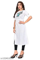 Trendy slub cotton half-sleeve Anarkali Kurti in printed combo, ideal for women's casual wear or special events. Indian design with S, M, L, XL, XXL sizes available