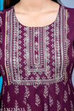 Anarkali embroidered printed rayon kurtis, vibrant Indian traditional outfit with three-quarter sleeves