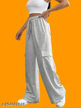 Cotton blend high-waisted, drawstring sweatpants for women in solid color, featuring 6 pockets. Aprix wide leg style from India