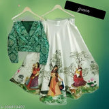 Semi-stitched tribal print silk blend lehenga choli for kids, vibrant and intricate design, traditional Indian clothing for 9 months to 14 years