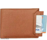 Solid faux leather bi-fold wallet, trendy men's compact wallet with ID window, coin pocket, and multiple card slots. Free size (L:10cm, W:10cm), top-selling accessory for men