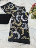 Black Georgette sari with velvet blouse, daily wear for women. Printed Bollywood-inspired design. Perfect for all occasions and seasons." (123 characters)