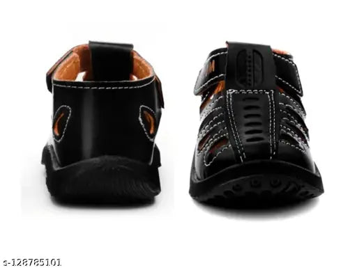 Black synthetic leather Delta velcro casual sandals for kids (9-12 months - 6-6.5 years), India