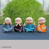 Mannat Monk Buddha set of 4 poly resin figurines, traditional Indian Buddha statues, size 0.5 ft each