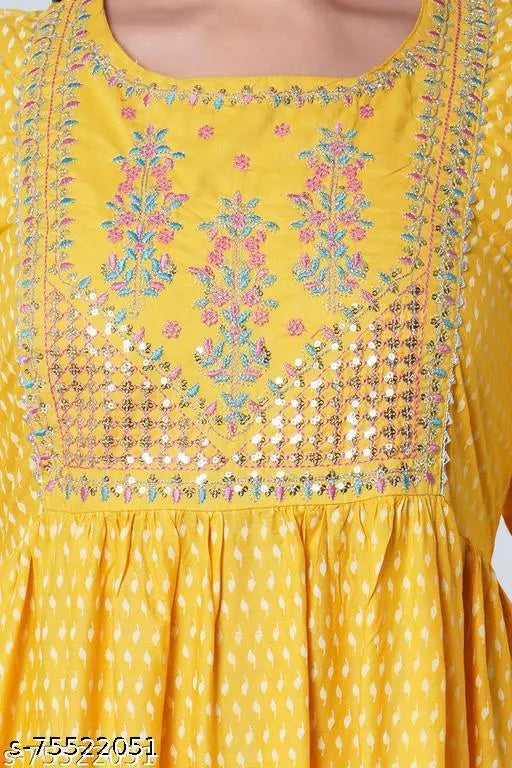 Rayon printed Nyra kurti with three-quarter sleeves, Indian traditional women's top on mannequin