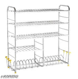 Stainless steel kitchen organizer with 5 shelves, ideal for dish rack and cutlery stand. Dimensions: 30L x 31H inches (Lower Plate)