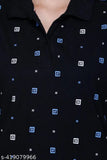 Black women's polo neck t-shirt, cotton blend, printed design, short sleeves, India