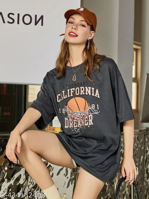 Cotton oversized women's t-shirt (pack of 2), printed in vibrant colors, half sleeve, India origin