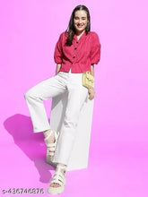 Premium trendy cotton designer top for women's, solid color, three-quarter sleeves, size S (bust 44in, length 18in), made in India