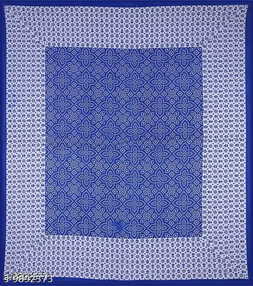 Blue cotton double bed bedsheet with Sanganeri print Chunri pattern, includes 2 pillow covers. Indian-made quality bed linen." (98 characters)