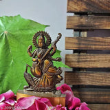 Copper finish Saraswati idol, 12cm, premium Indian home decor or temple gifting