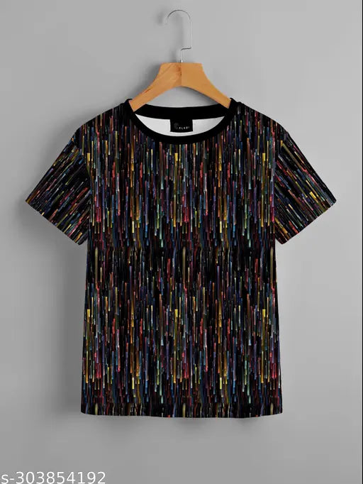 Kalindris Printed T-Shirts: Women's & Girls, Polyester, Short Sleeves, Printed Net Design, Various Sizes (S-XL), Made in India