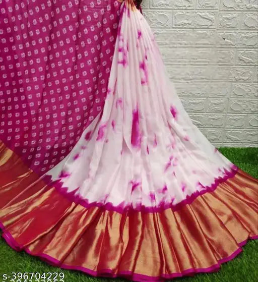 Green shibori print chiffon saree with contrast bodice, popular in South Indian states