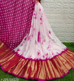 Green shibori print chiffon saree with contrast bodice, popular in South Indian states