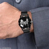 Black stainless steel Analog Quartz watch for men and boys, featuring an oval case and Pu strap
