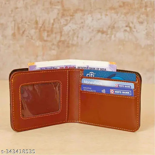 Black/Brown genuine leather men's canvas wallet with 5 compartments, ideal for cards and RS notes, customized gift for men. Made in India