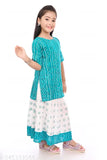 Sea green ethnic Jaipuri printed rayon kurta & skirt set, perfect for casual or office wear, crafted from comfortable cotton rayon fabric