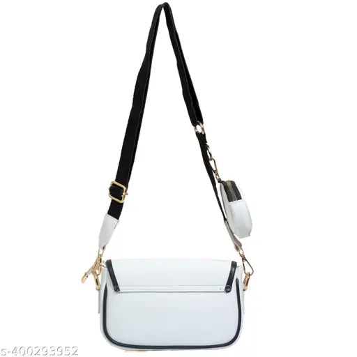 White canvas & leather sling, free size solid net accessory from India