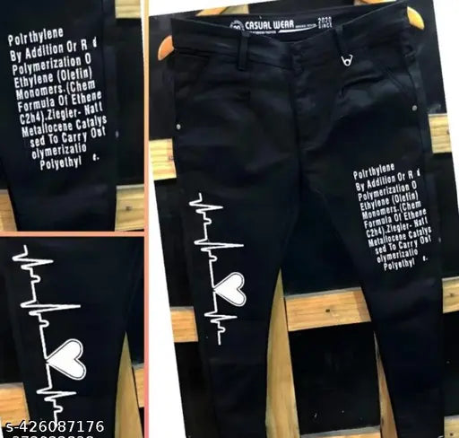 Designer LATEST black denim slim fit jeans, men's solid and placement print styles