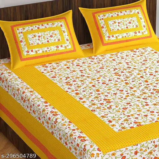 Pure cotton Queen size double bedsheet with 2 pillow covers, vibrant printed design, high-quality Jaipuri cotton