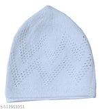 White cotton net religious cap set, intricate design from India