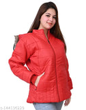 Red nylon winter jacket, long sleeves, solid pattern, size L & XL