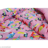 Handmade pink parrot baby quilt, cotton print, mild winter, crib size, 120 thread count, India origin