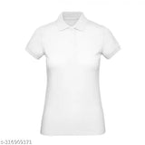 Cotton blend polo neck t-shirt for women & girls, solid color in various sizes