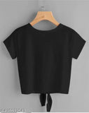 Black crop top t-shirt for women M, printed lycra with short sleeves