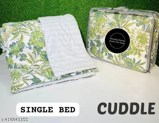 Green Flower Microfibre Polyester Reversible AC Comforter (220 GSM), single bed size for cozy warmth in mild winters and air-conditioned rooms, easy machine washable