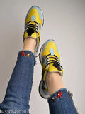 Yellow mesh and PU colorblocked sneakers from Shoetopia for girls casual wear