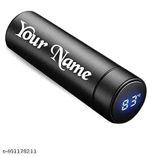 Matte black stainless steel water bottle with smart LCD touch screen, keeps cold 500ml - personalized and BIS/ISI certified