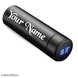 Matte black stainless steel water bottle with smart LCD touch screen, keeps cold 500ml - personalized and BIS/ISI certified