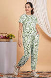 Printed cotton-blend women's track suit nightwear with ankle length and side pockets