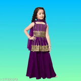 Parrot Purple crepe kurta set with dupatta and bottomwear - Embellished Indian kids' clothing, pack of 3