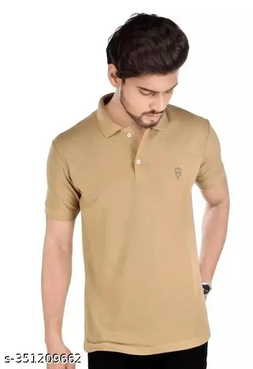 Cream cotton blend polo t-shirt, comfortable and classic fit with short sleeves