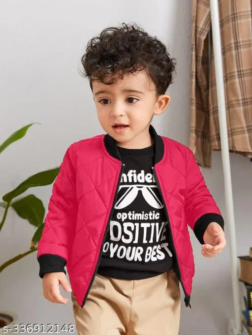 Boys winter wear solid bomber jacket (polyester, long sleeves), warm and cozy boys' jacket ideal for cold weather, modern travel-friendly design with a stylish flair, perfect for parties or casual ski trips, sizes: 2-3Y, 3-4Y, 4-5Y, 5-6Y, 6-7Y, 7-8Y, 8-9Y, 9-10Y, 10-11Y, 11-12Y. Made in India