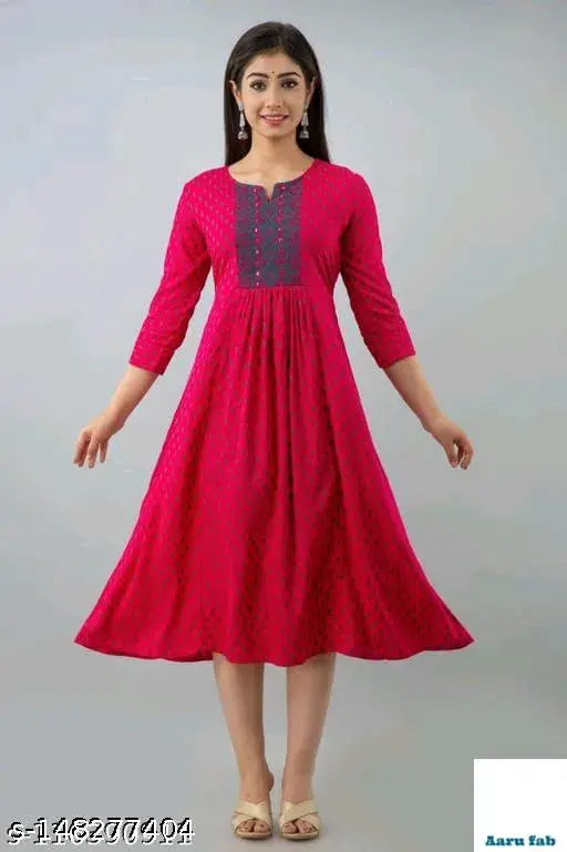 Rayon Pink Embroidery Anarkali, Latest Design Festive Wear with Three-Quarter Sleeves