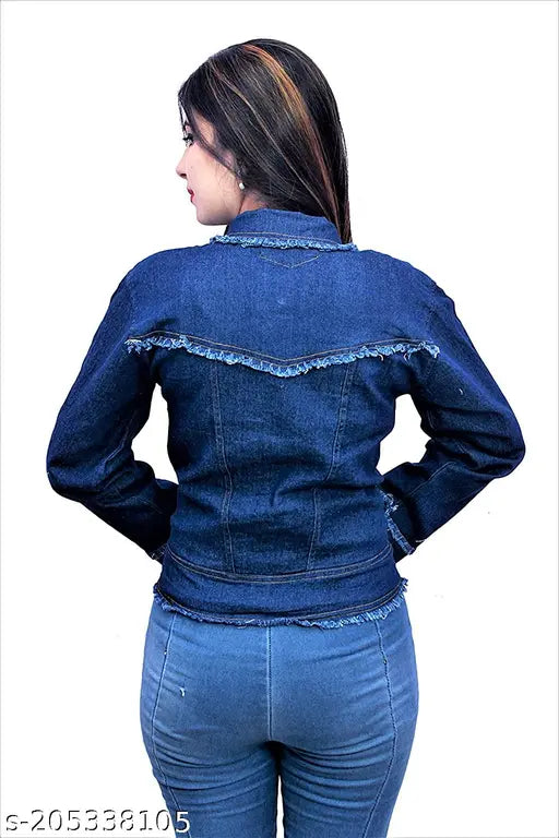 Women's XXL denim winter jacket, solid pattern, big size jackets for XL and XXL (bust 40in/42in, length 20in), made in India