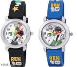 White dial multicolored strap Analogue watch pack for kids - alloy case, silicon straps with cartoon character design